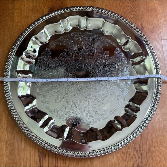 Vintage 1974 Irvinware 15" Round Hostess Tray in Box, Made in USA - Picture 9 of 11